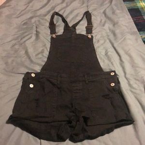 HOLLISTER Black Denim Distressed Overall Shorts Jumper